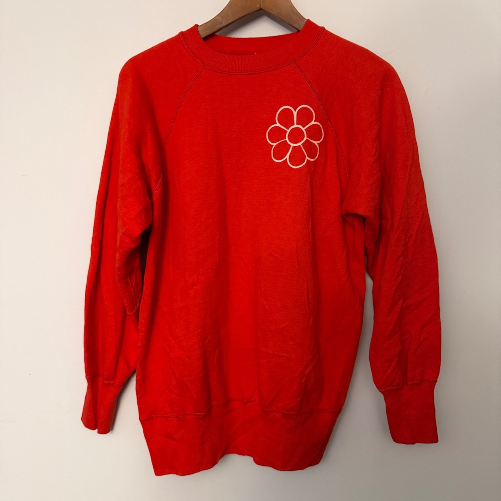 Vintage 1960s Hanes Sport Red Raglan Crewneck Sweatshirt BBG Loves You XL Cotton
